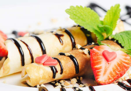 French crepes with chocolate sauceの写真素材