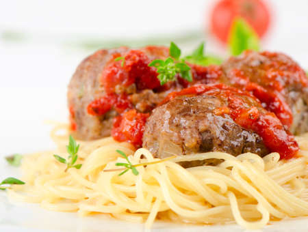 spaghetti and meat ballsの写真素材