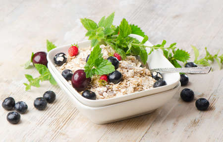Healthy breakfast - muesli and berryの写真素材