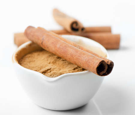 Cinnamon sticks and meal  Close-up の写真素材