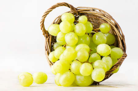 Green grapes in the basketの写真素材