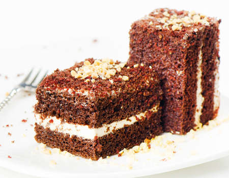 Two chocolate cakes on a white plate