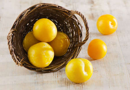 Group of plums in basketの写真素材