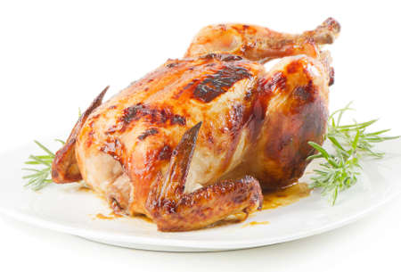 roast chicken isolated on white backgroundの写真素材