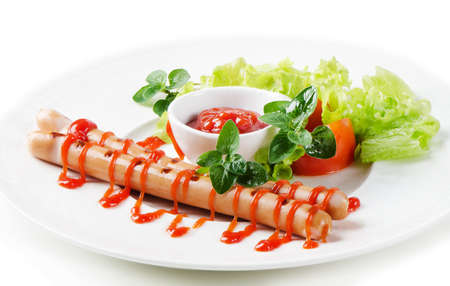 Sausages and fresh vegetablesの写真素材