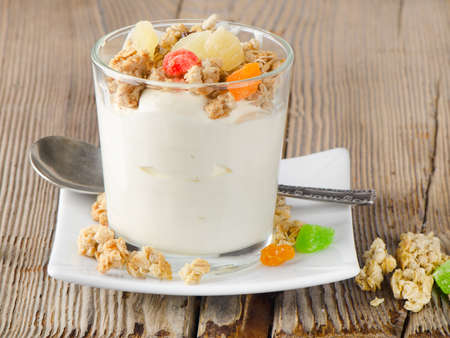 Healthy breakfast - yogurt with muesliの写真素材