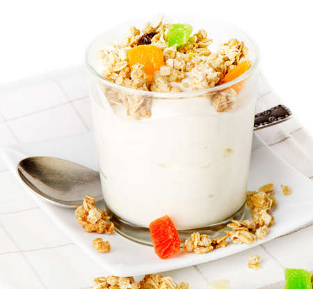 Healthy breakfast - yogurt with muesliの写真素材