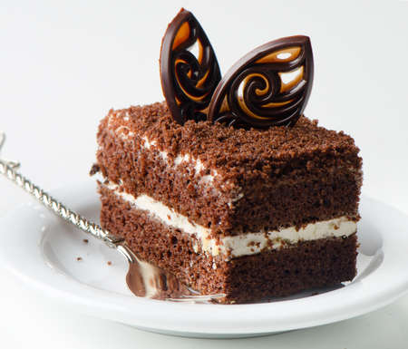  Chocolate cakes on a white plateの写真素材