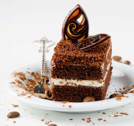 Chocolate cakes on a white plateの写真素材