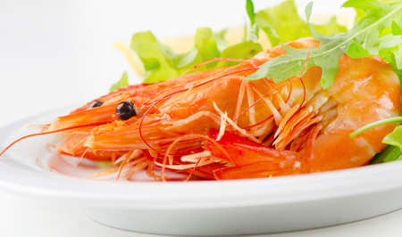 Tiger shrimps with fresh salad .Selective focusの写真素材