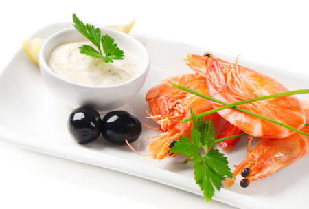 tiger shrimps isolated on whiteの写真素材