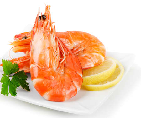 tiger shrimps isolated on whiteの写真素材