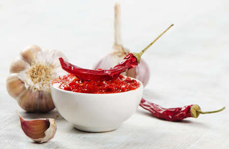 Red chilli sauce with garlic . Selective focusの写真素材