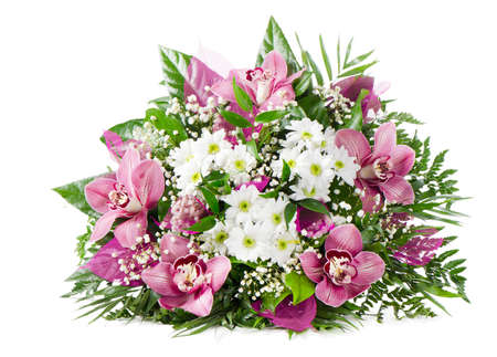 beautiful fresh flowers bouquet isolated on white backgroundの写真素材