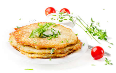 Potato Pancakes with Sour Cream の写真素材