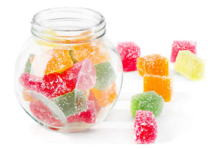 Colorful jelly candies isolated on whiteの写真素材