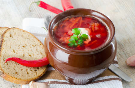 beetroot soup on a wooden tableの写真素材