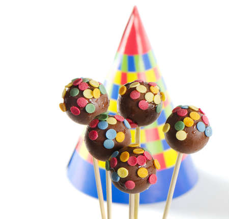 Colorful cake pops isolated on white backgroundの写真素材