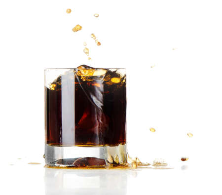 Glass of Cola and Ice isolated on white backgroundの写真素材