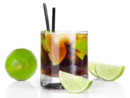 Coctail Cuba Libre isolated on white backgroundの写真素材