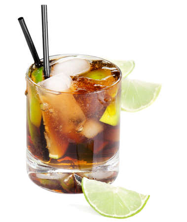Coctail Cuba Libre isolated on a white backgroundの写真素材