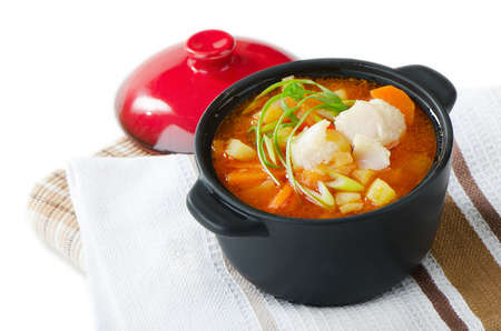 Fish Soup isolated on white backgroundの写真素材