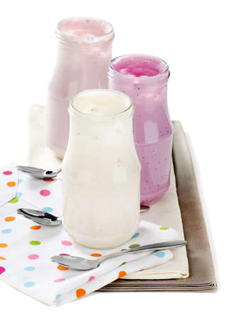 fresh yogurt isolated on white backgroundの写真素材