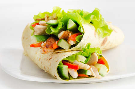 tortilla wraps with chicken  and fresh vegetablesの写真素材