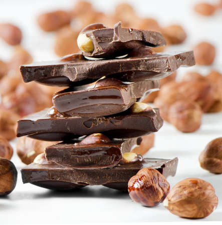 stack of chocolate with nutsの写真素材