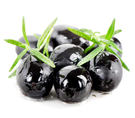 Black olives and rosemary.Selective focusの写真素材