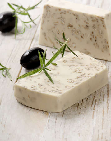 Homemade Soap with olives and herbsの写真素材