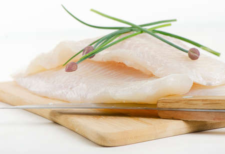 Fillet of fresh fish with herbs  Selective focusの写真素材