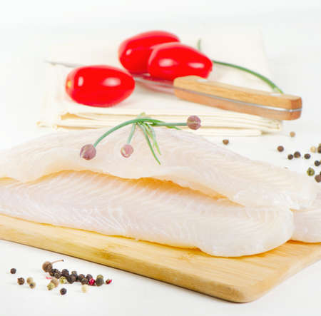 Fillet of fresh fish with herbs  Selective focusの写真素材