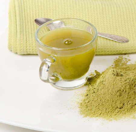 Powdered green tea Selective focusの写真素材