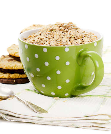 Oat flakes and cookies  Selective focusの写真素材