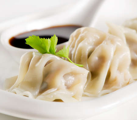  Dumplings with soy sauce.Selective focusの写真素材
