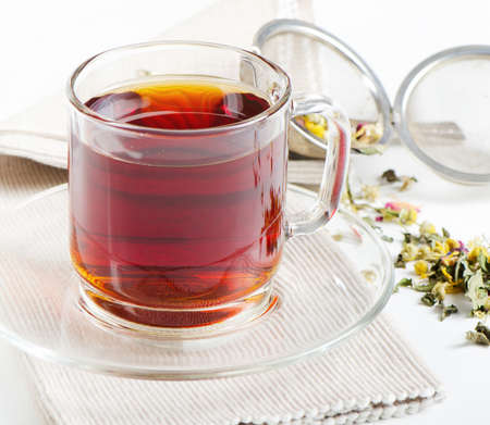 Cup of hot tea.  Selective focus.の写真素材