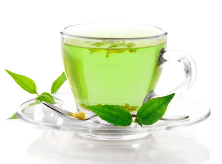 healthy green tea  isolated on white backgroundの写真素材
