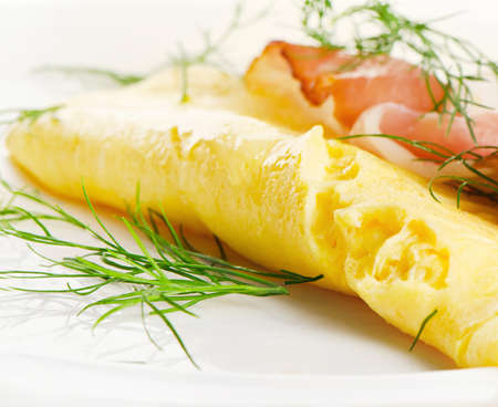 Omelet with bacon . Selective focusの写真素材