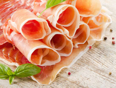 Slices of cured ham  . Selective focusの写真素材