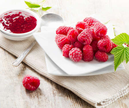 Fresh raspberries jam .Selective focusの写真素材