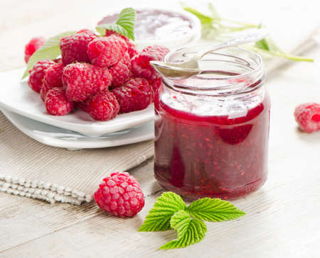 Fresh raspberries jam.Selective focusの写真素材