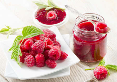 Fresh raspberries jam.Selective focusの写真素材