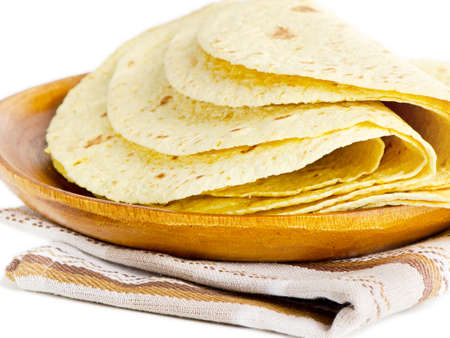 flour and corn tortillas isolated on white backgroundの写真素材