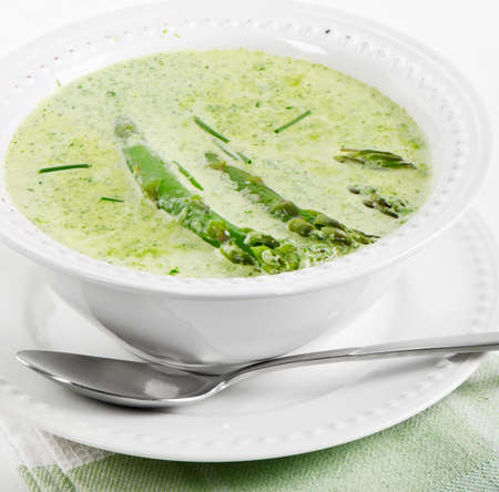 creamy soup with asparagus Selective focusの写真素材