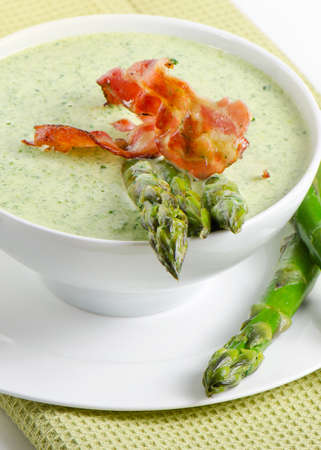 creamy soup with asparagus Selective focusの写真素材