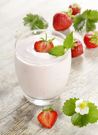 Strawberry yogurt with fresh berries. Selective focusの写真素材