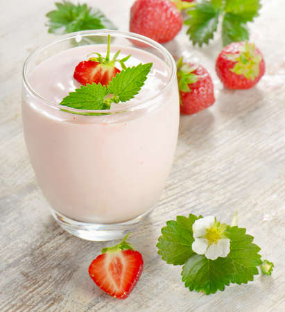 Strawberry yogurt with fresh berries. Selective focusの写真素材