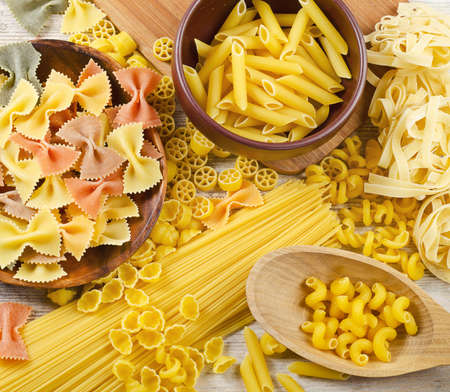 pasta on a wooden tableの写真素材