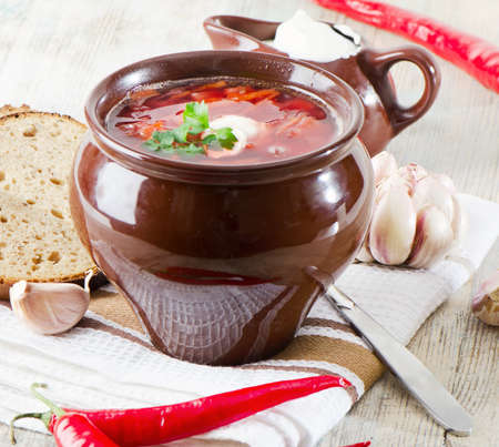 beetroot soup on a wooden tableの写真素材